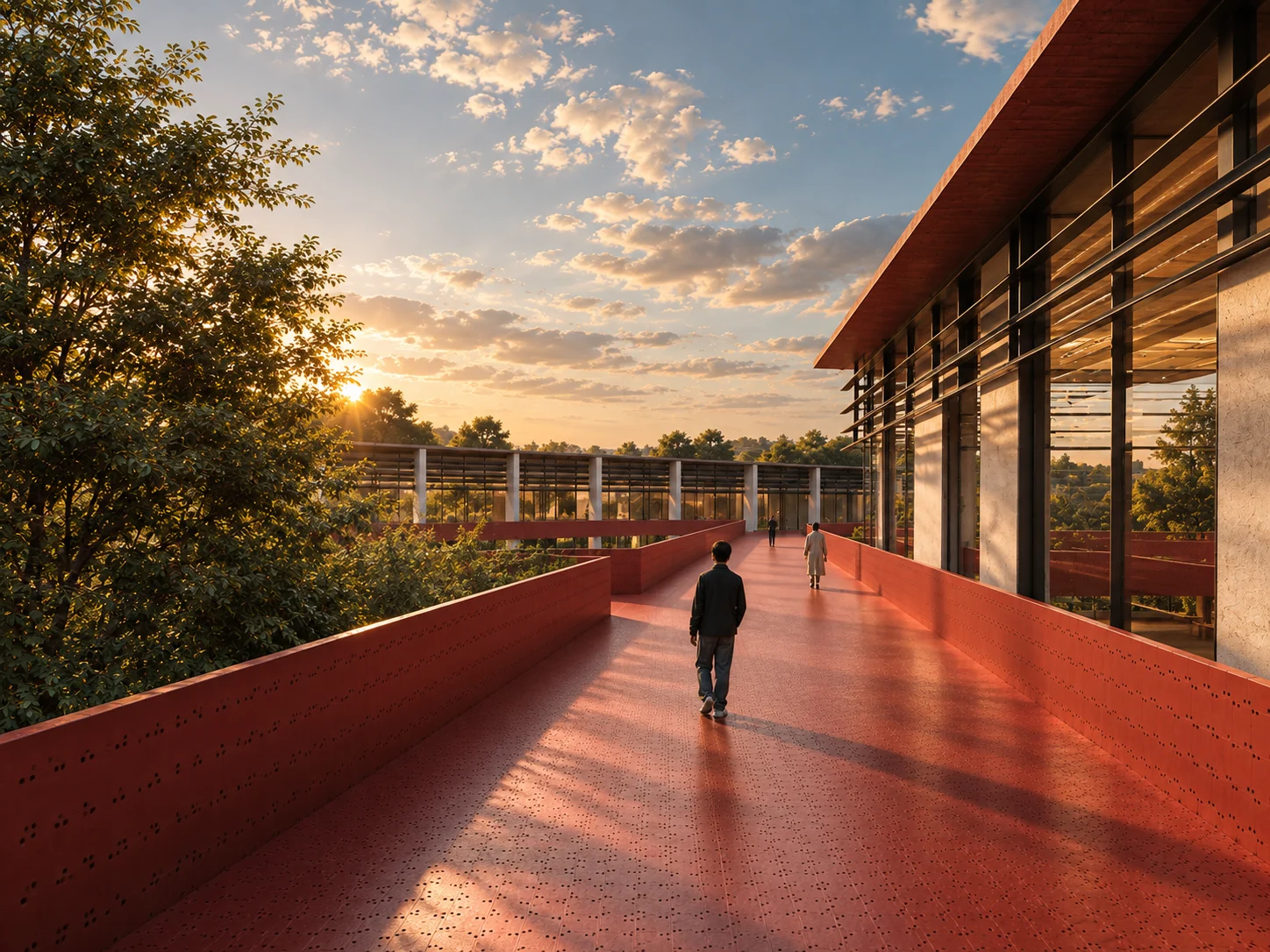 Red pedestrian bridge